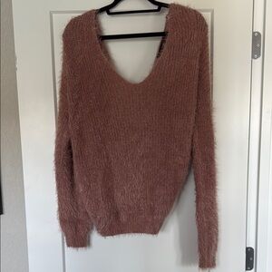 Love Tree Fuzzy Brown V-Neck Sweater